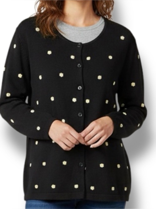 Baxter & Wells Sweaters - Y2K Baxter & Wells Black Daisy Embroidered Cottagecore 100% Cotton Cardigan L